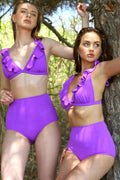 Akbeniz Women's Ruffled High Waist Purple Bikini 35001