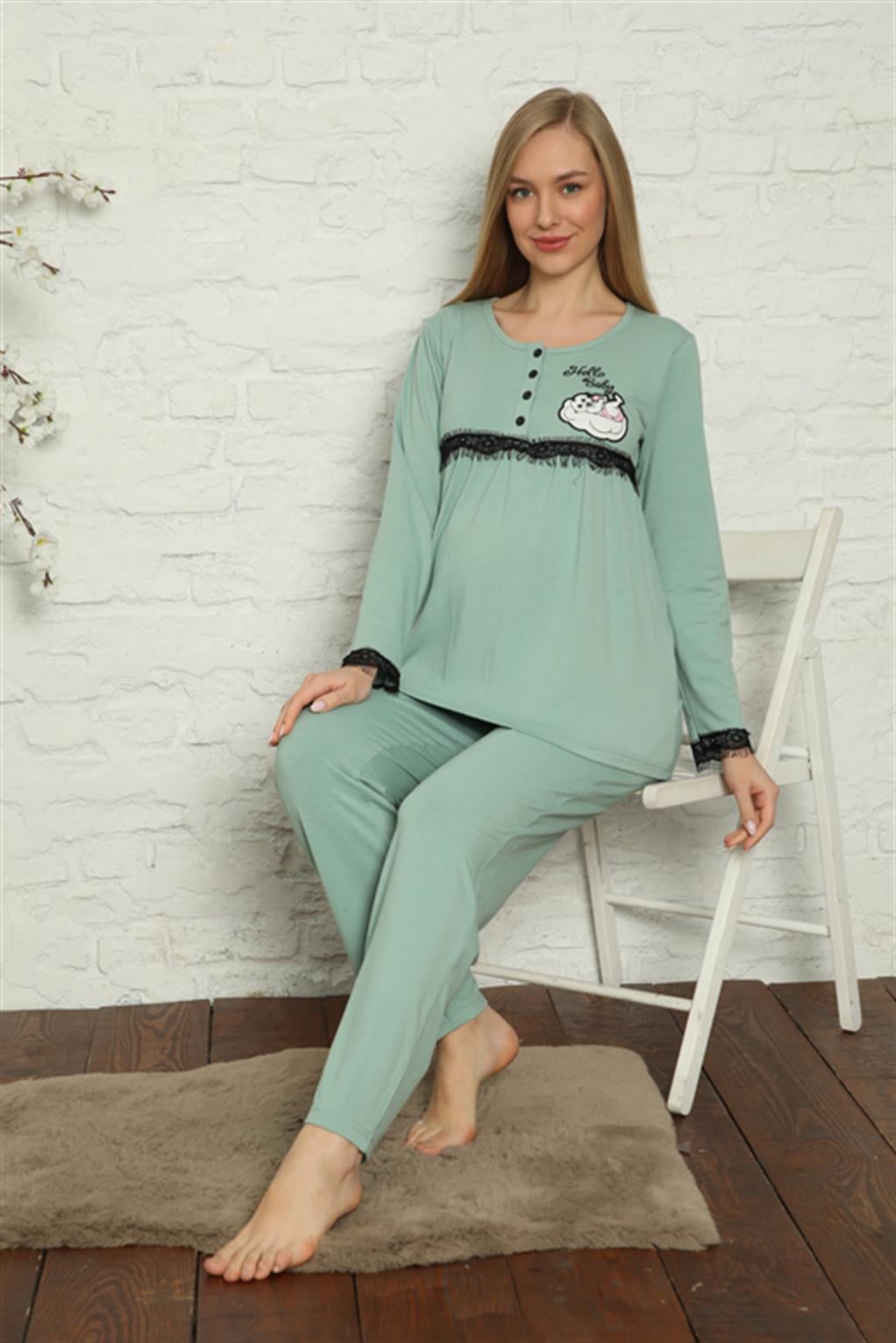 Akbeniz Kadın Hamile Lohusa Su Yeşili  Pijama Takımı 45201