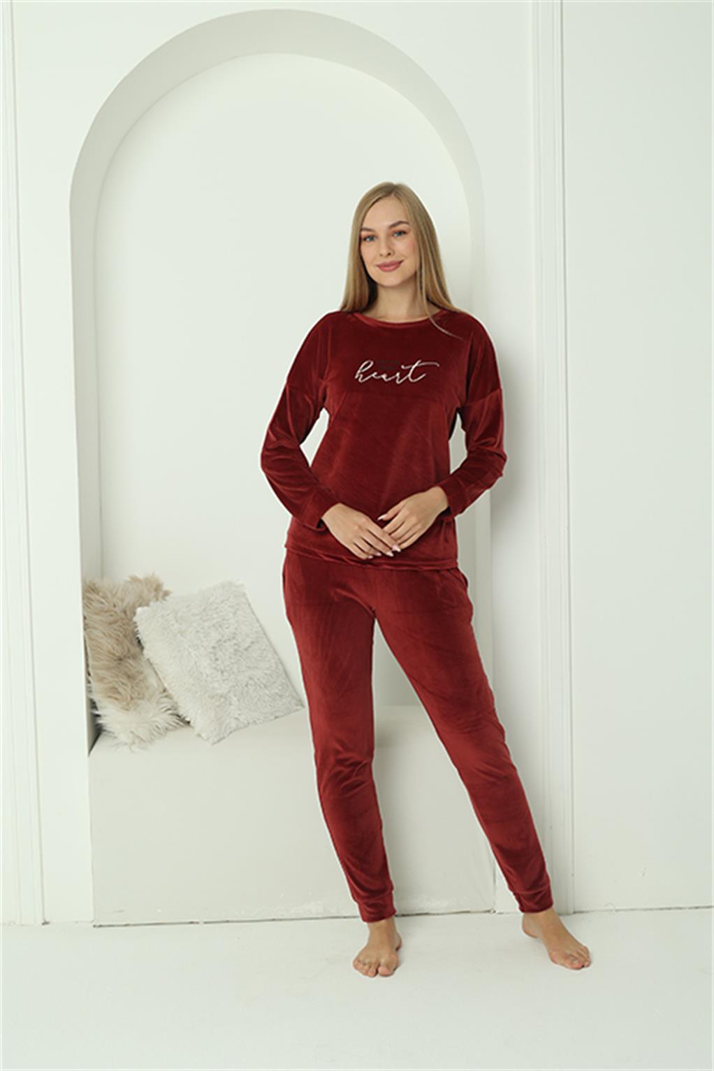 Akbeniz Kadın Kadife Bordo Pijama Takım 20624