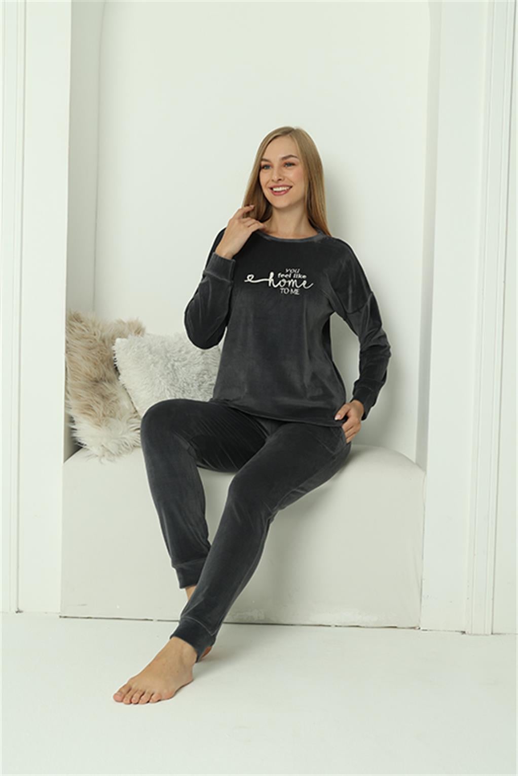 Akbeniz Kadın Kadife Füme Pijama Takım 20624