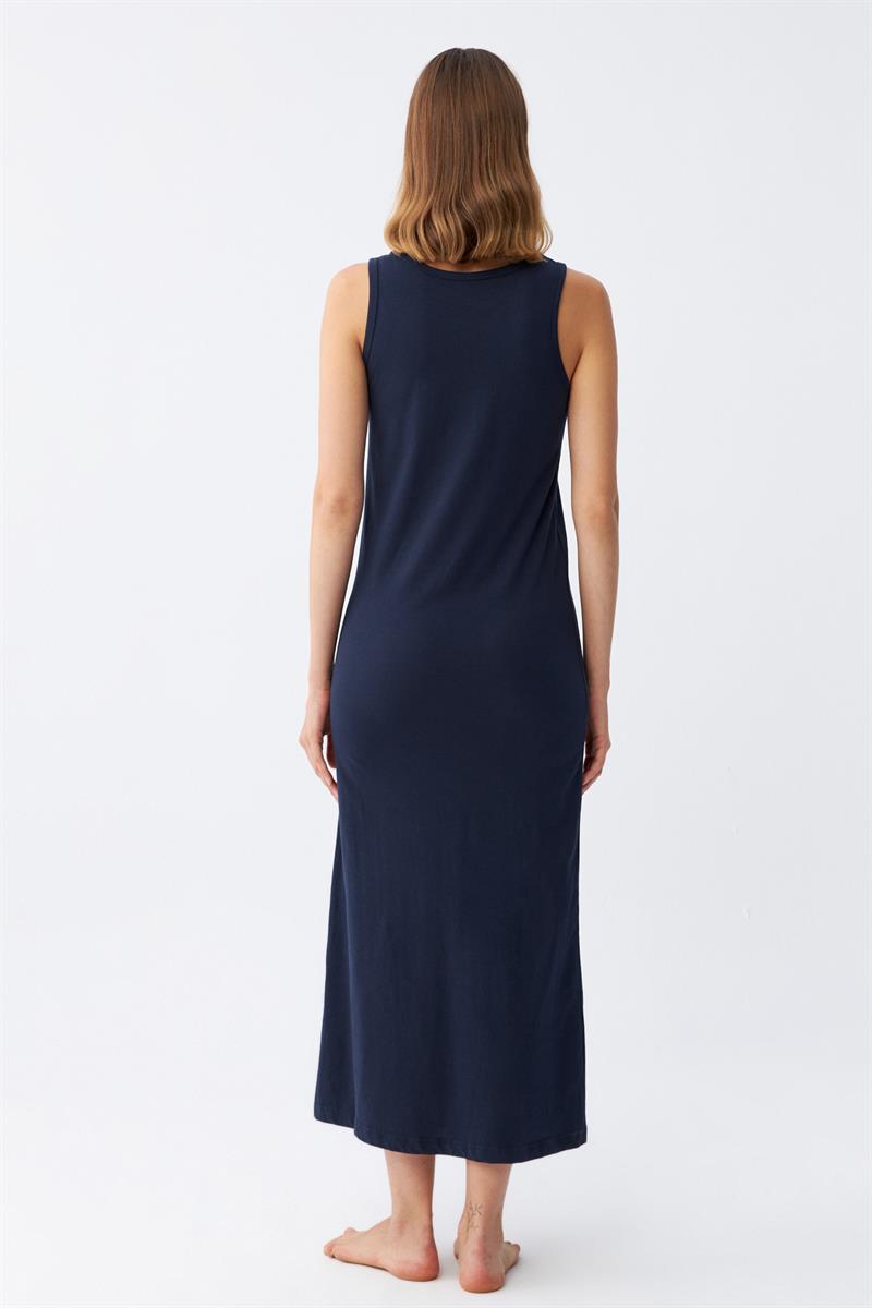 Akbeniz Kadın Kalın Askılı Penye Uzun Lacivert Gecelik 12001