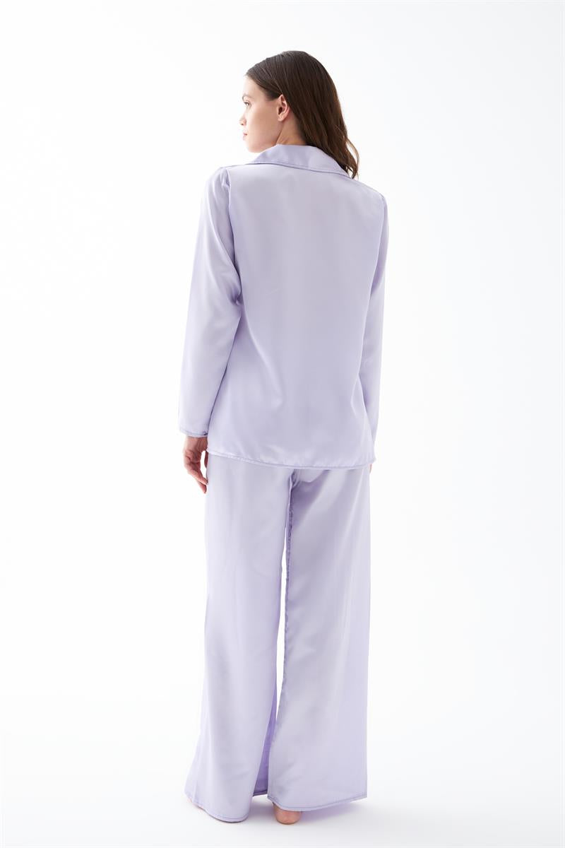 Akbeniz Kadın Lila Oversize Saten Pijama Takımı