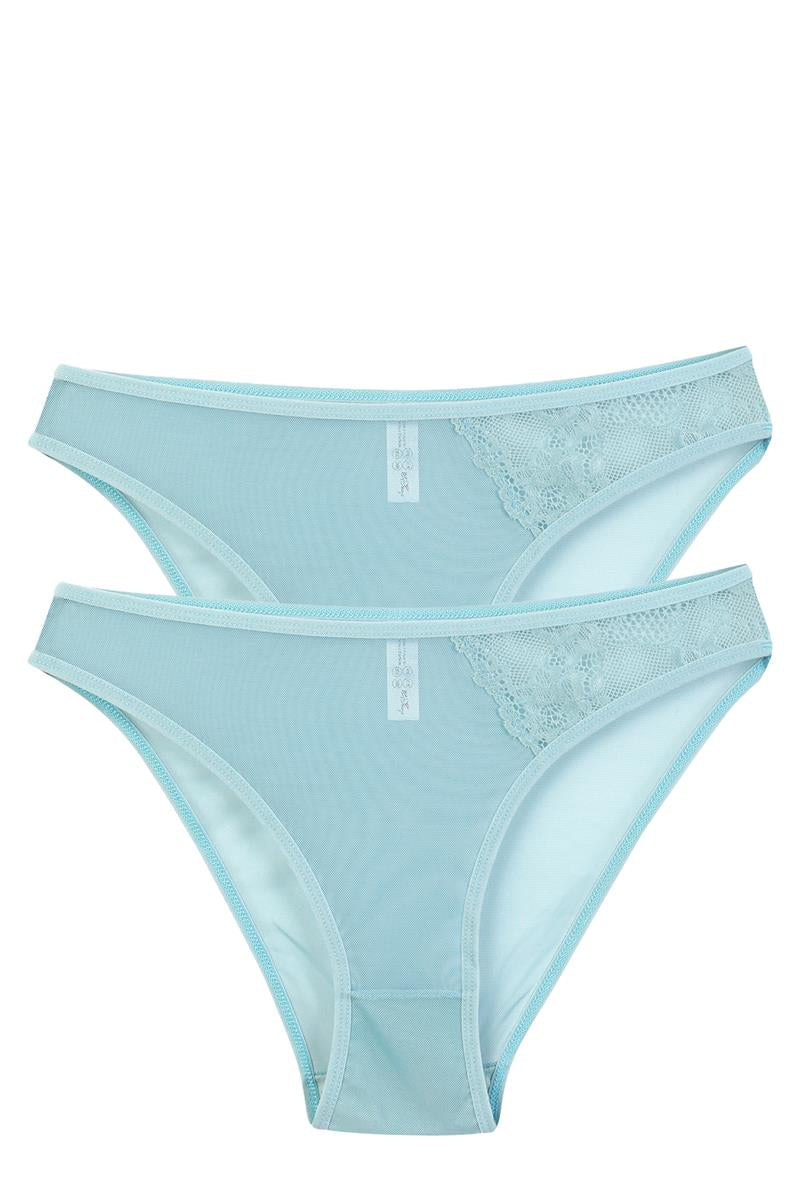 Akbeniz Kadın Mavi Dantel Detaylı Transparan 2'li Slip