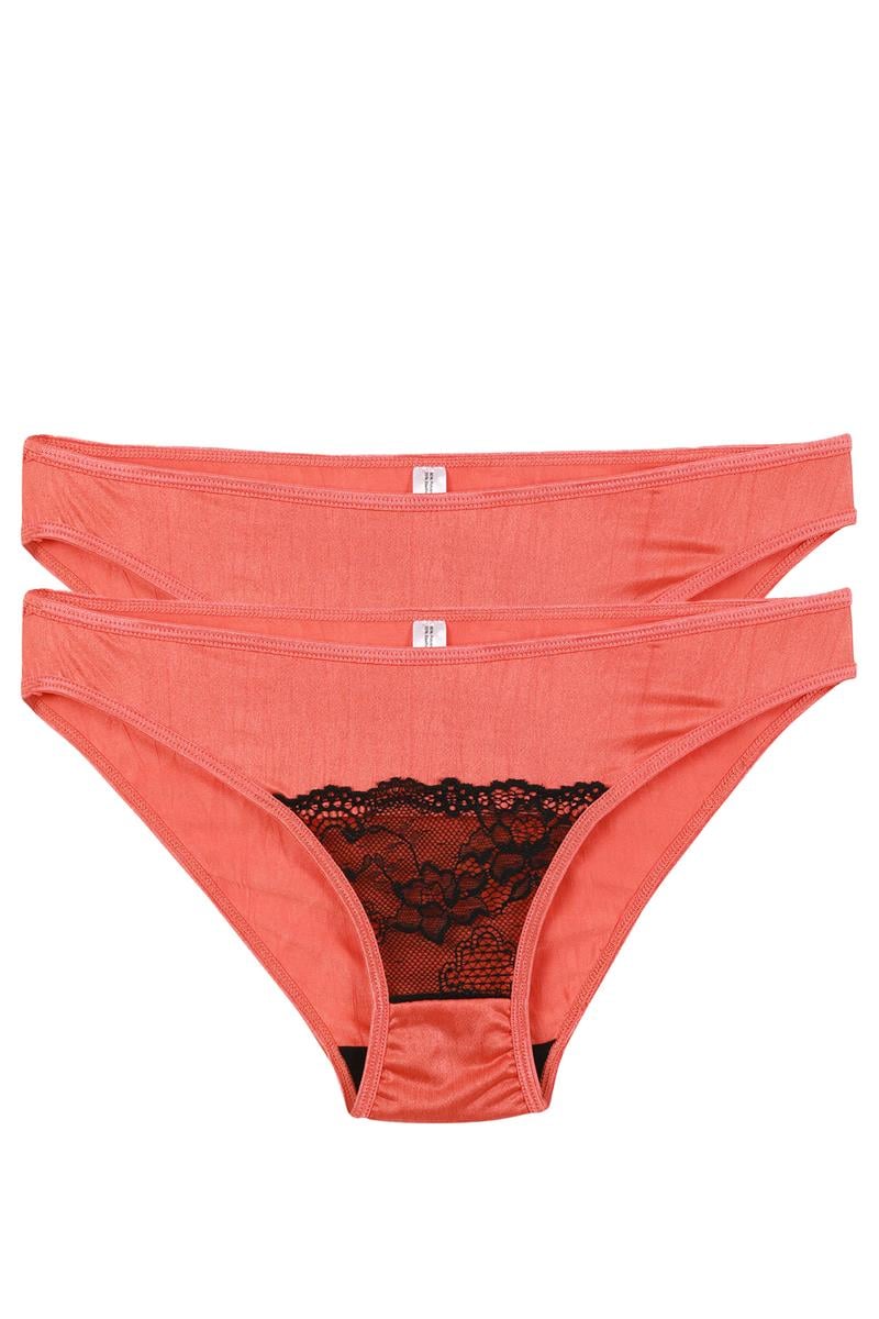 Akbeniz Kadın Mercan Rengi Dantel Detaylı 2'li Slip