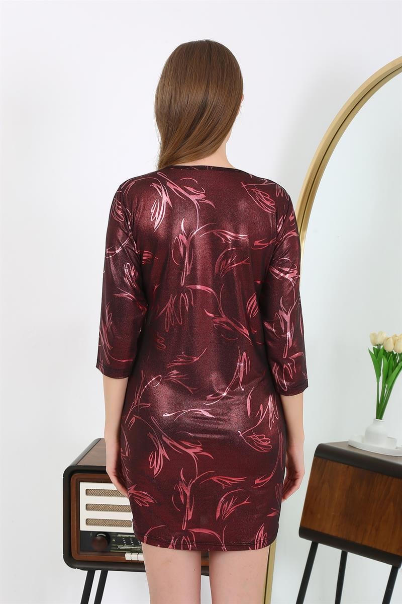 Akbeniz Kadın Micro Kumaş Mini Parlak Elbise 7420 Bordo