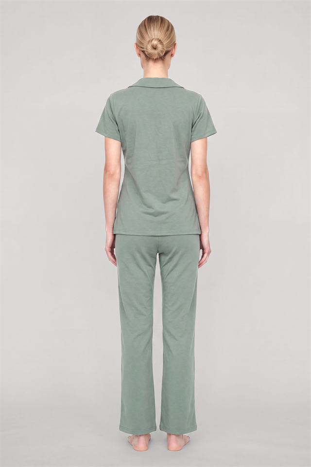 Akbeniz Kadın Mint Yeşili Klasik Gömlek Yaka Pijama Takımı
