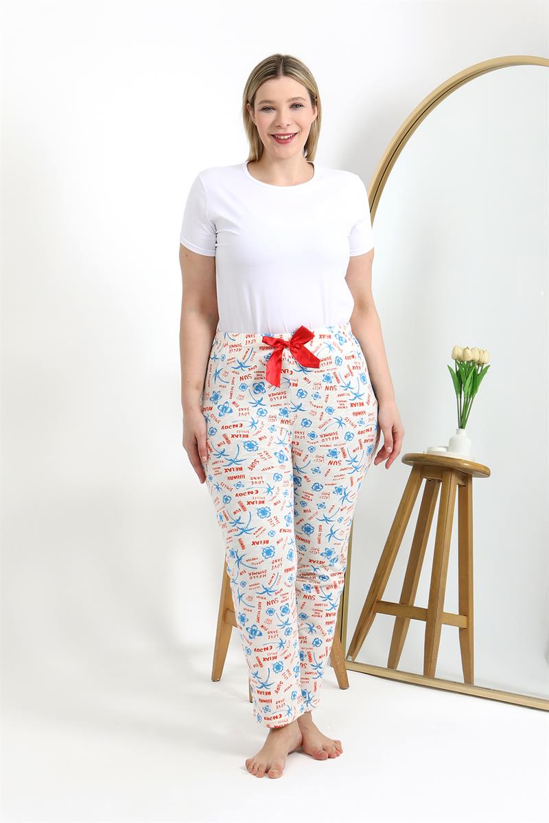 Akbeniz Kadın Pamuklu Büyük Beden Alt Pijama 27558 Ekru