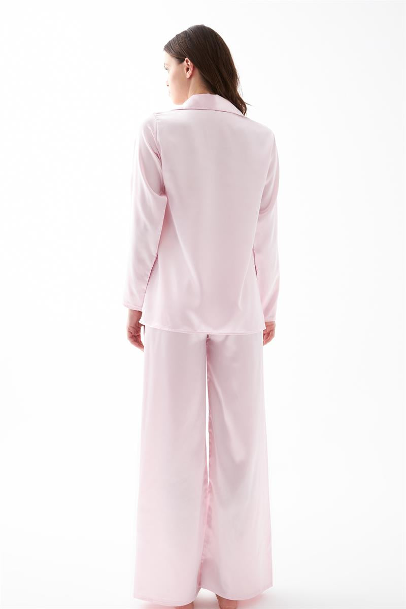 Akbeniz Kadın Pembe Oversize Saten Pijama Takımı