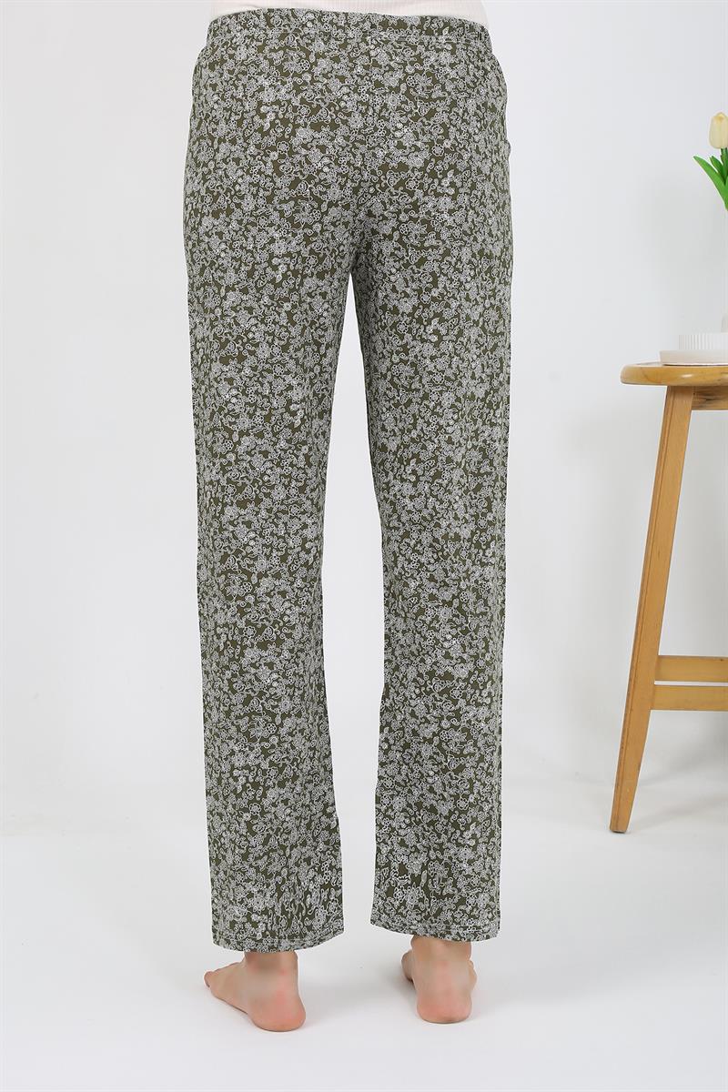 Akbeniz Kadın Penye Desenli Tek Alt Pijama 27533 Haki