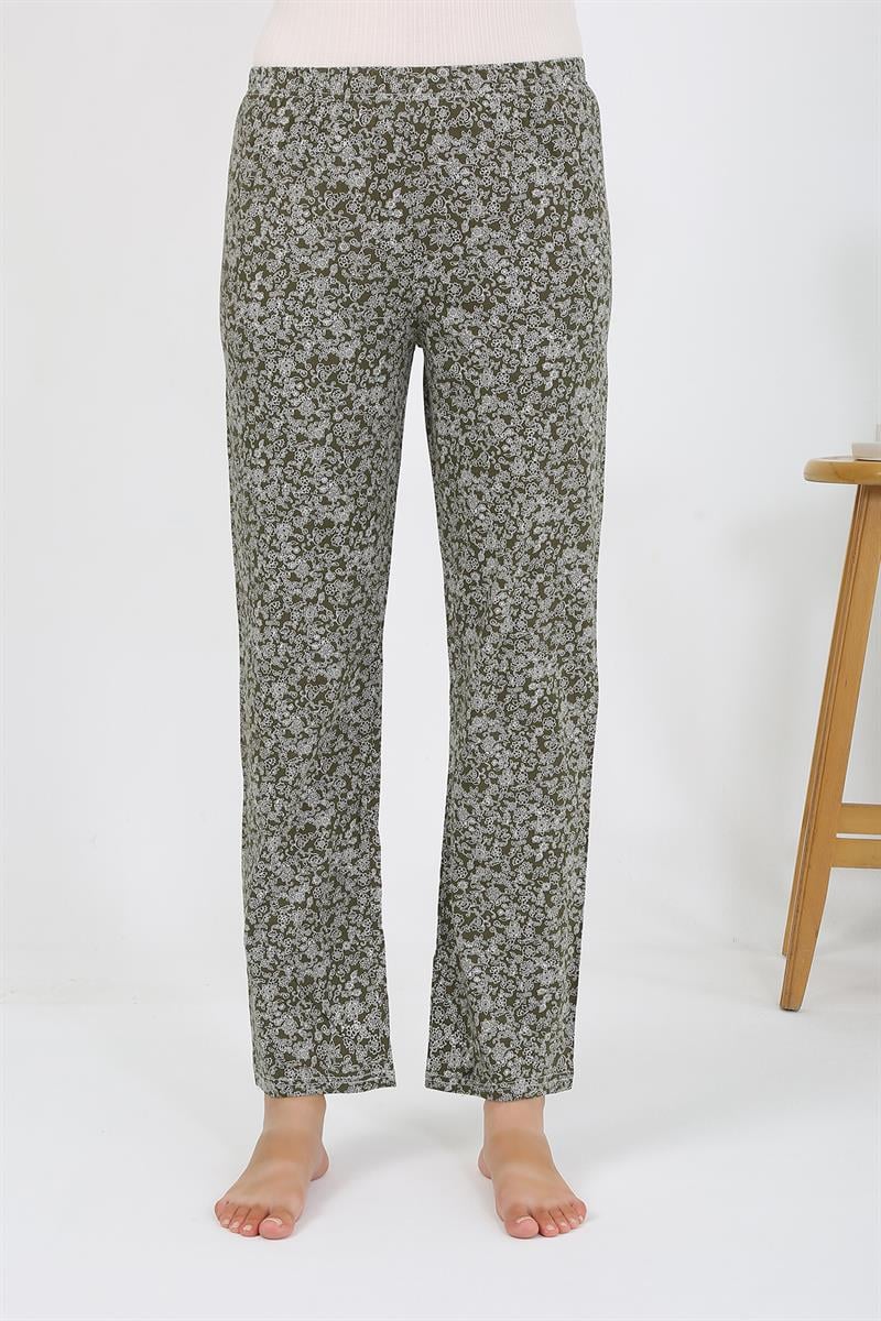 Akbeniz Kadın Penye Desenli Tek Alt Pijama 27533 Haki