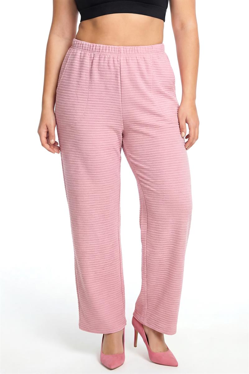 Akbeniz Kadın Pudra Pembe Dokulu Büyük Beden Cepli Pijama Altı