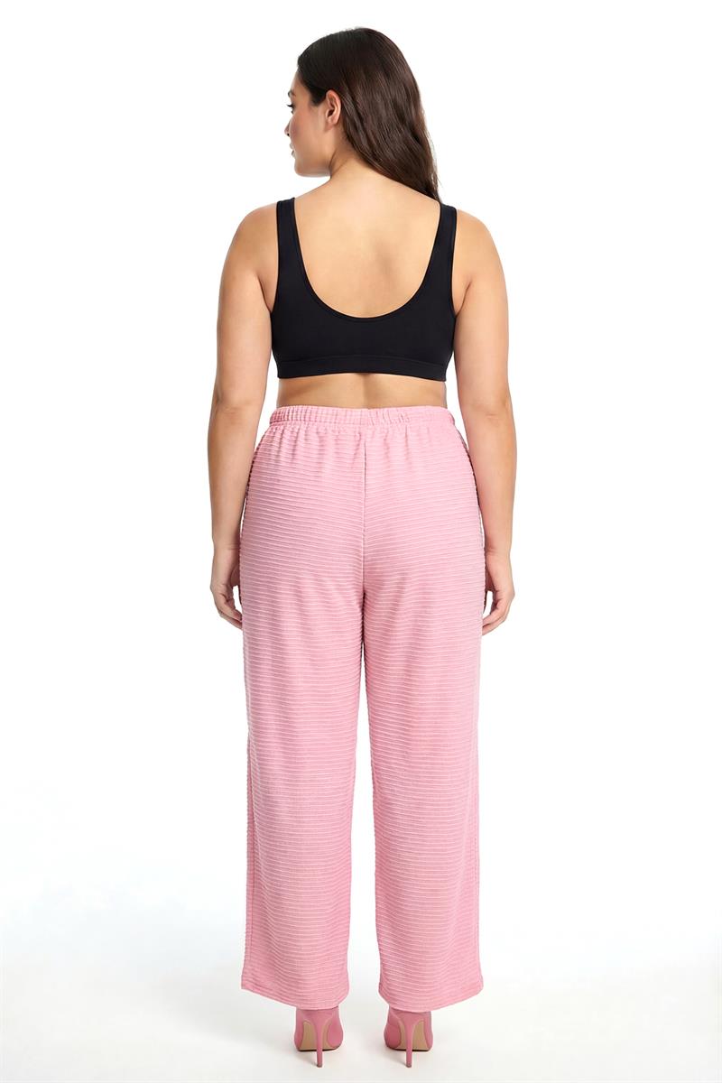 Akbeniz Kadın Pudra Pembe Dokulu Büyük Beden Cepli Pijama Altı