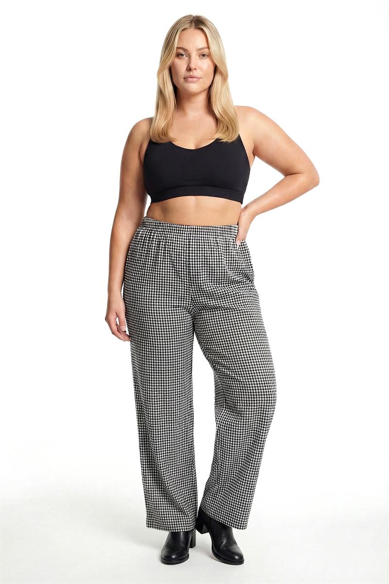 Akbeniz Kadın Siyah-Beyaz Kareli Büyük Beden Cepli Pijama Altı