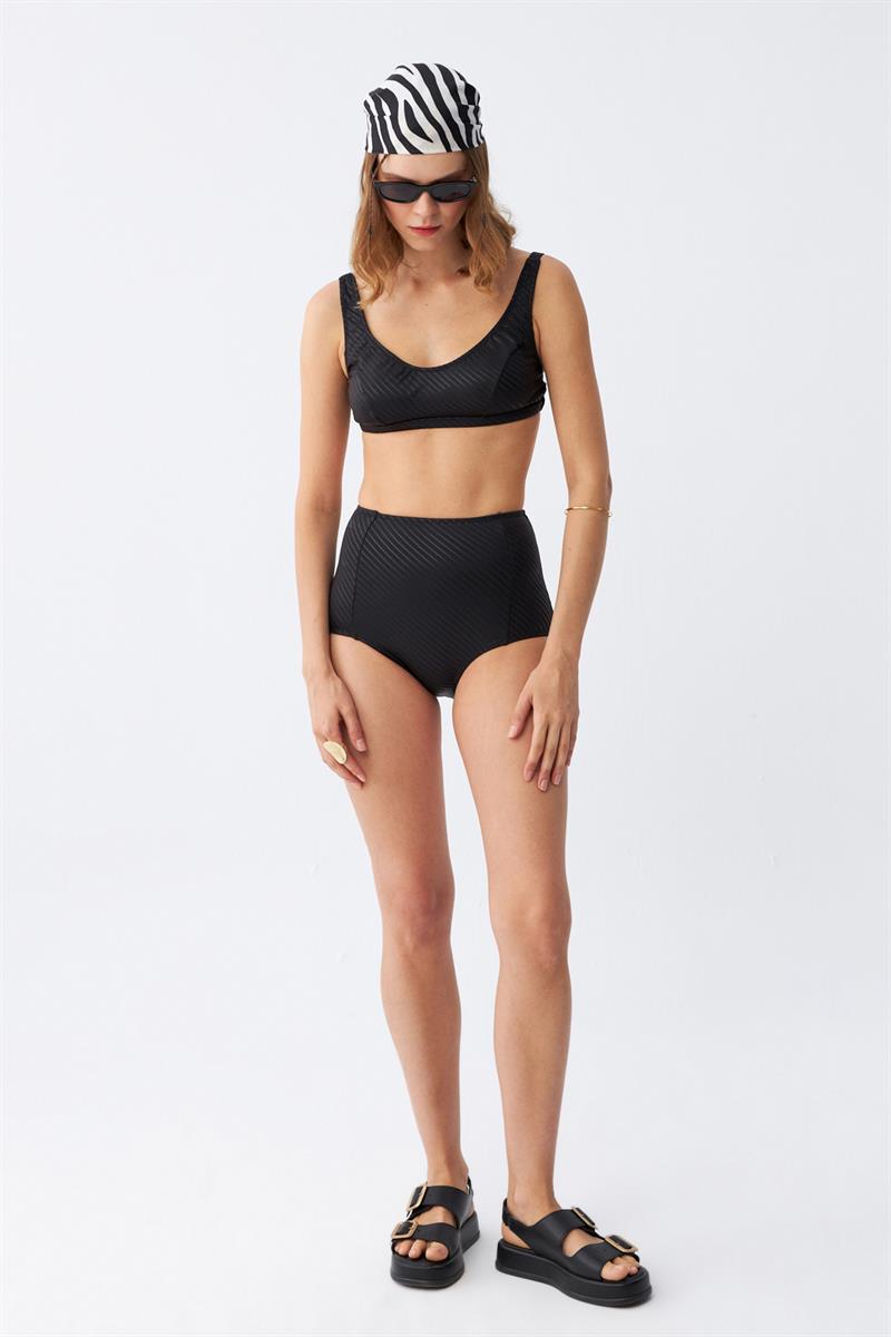 Akbeniz Kadın Siyah Pedli Yüksek Bel Bikini Takımı