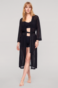 Akbeniz Women's Black Long Robe with Belt
