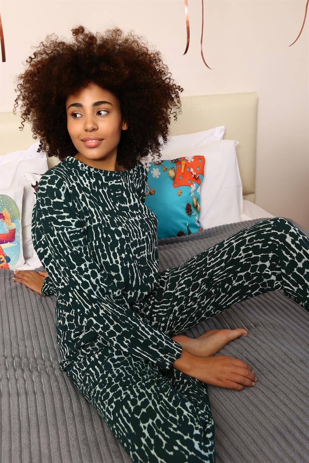 Akbeniz Kadın Uzun Kol 3 İplik Penye Pijama Takım 4181