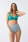 Akbeniz Women's Green Padded Geometric Patterned High Waist Bikini Set