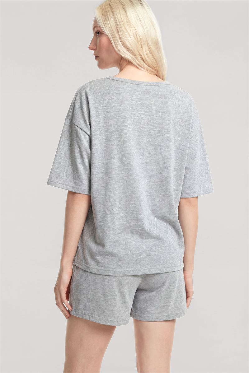Akbeniz Kısa Kollu Şortlu Pijama Takımı Gri