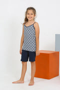Akbeniz Girls' Navy Blue Cotton Spaghetti Strap Shorts Pajama Set 20430
