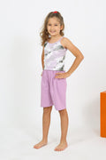 Akbeniz Girl Child String Strap Shorts Jersey Lilac Pajama Set 20430