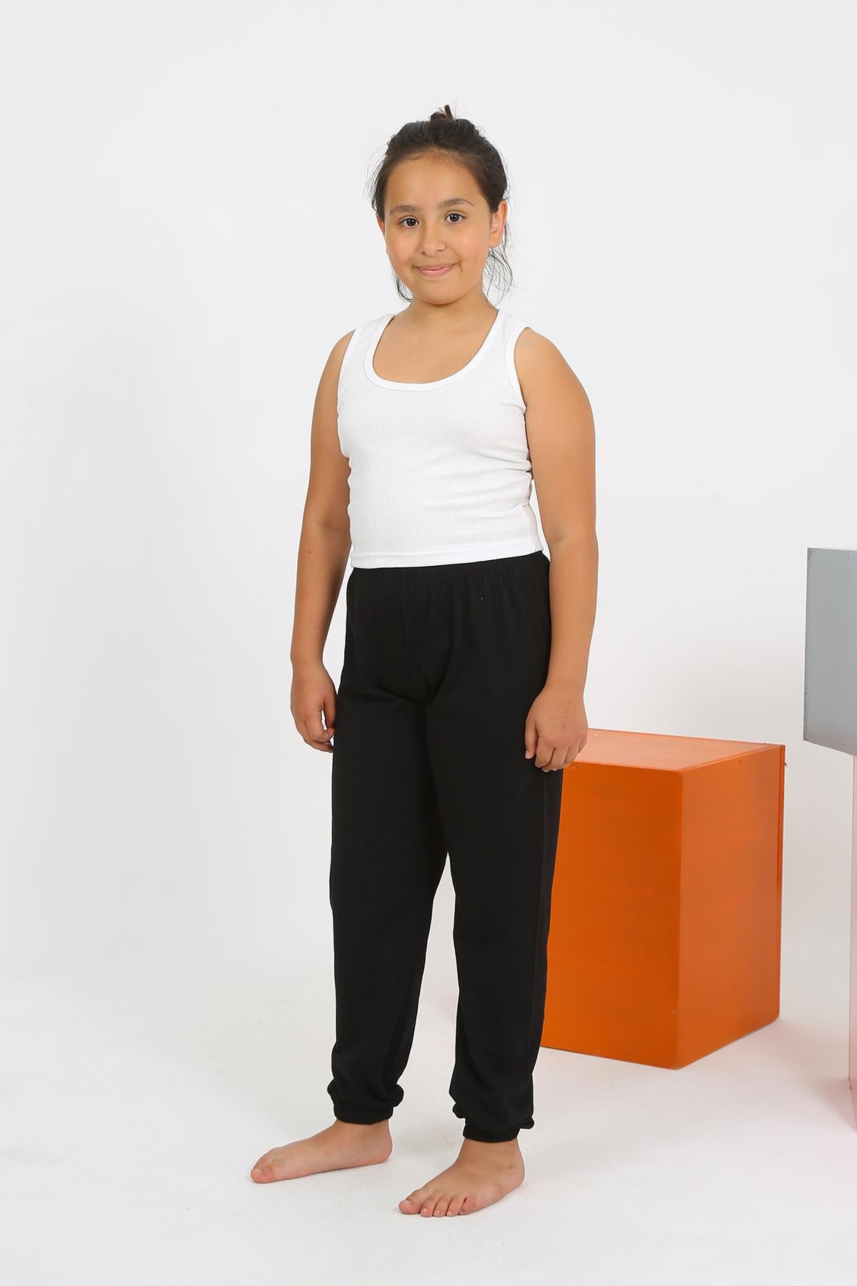 Akbeniz Kız Çocuk Sıfır Kol Beyaz Penye Pijama Takım 20433