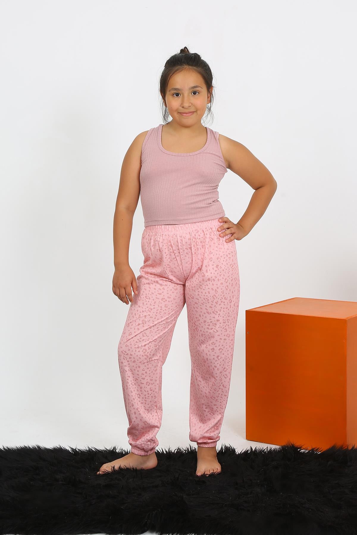 Akbeniz Kız Çocuk Sıfır Kol Gül Kurusu Penye Pijama Takım 20433