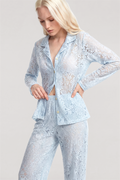 Akbeniz Elegant Lace Embroidered Buttoned Women's Pajama Set – Blue