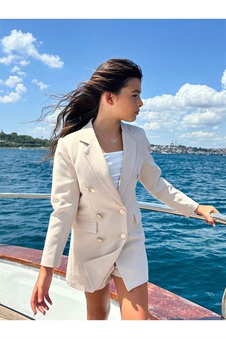 Anne Kız Gold Düğmeli Blazer Ceket