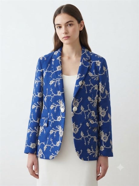 Anne Kız Çocuk %100 Pamuk Çiçek Nakışlı Kadın Blazer Ceket
