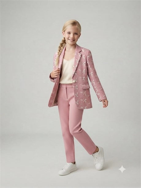 Anne Kız Çocuk %100 Pamuk Çiçek Nakışlı Kadın Blazer Ceket