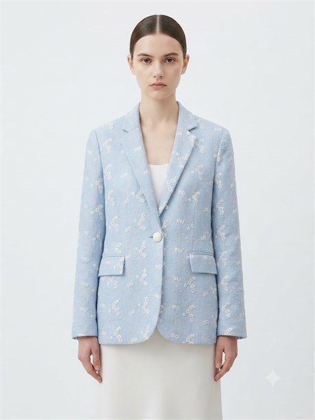 Anne Kız Çocuk %100 Pamuk Çiçek Nakışlı Kadın Blazer Ceket