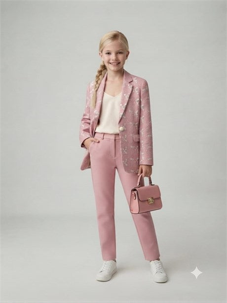Anne Kız Çocuk %100 Pamuk Çiçek Nakışlı Kadın Blazer Ceket