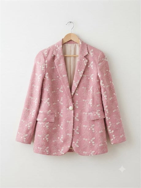 Anne Kız Çocuk %100 Pamuk Çiçek Nakışlı Kadın Blazer Ceket
