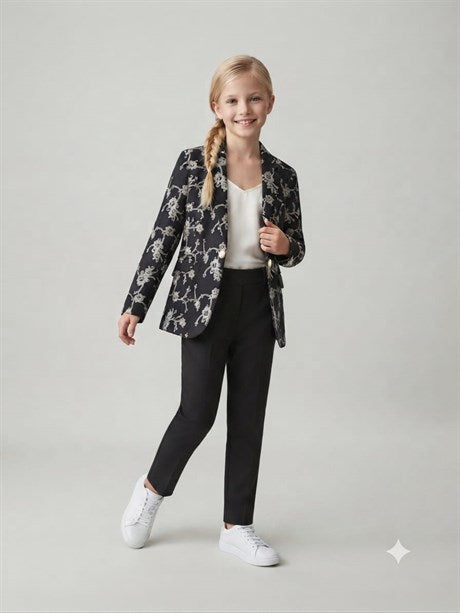 Anne Kız Çocuk %100 Pamuk Çiçek Nakışlı Kadın Blazer Ceket