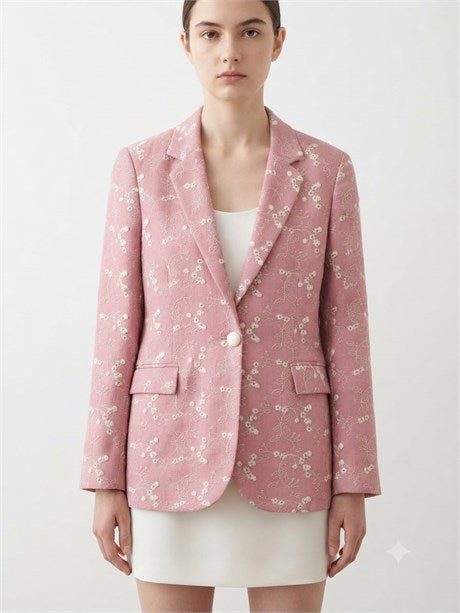 Anne Kız Çocuk %100 Pamuk Çiçek Nakışlı Kadın Blazer Ceket