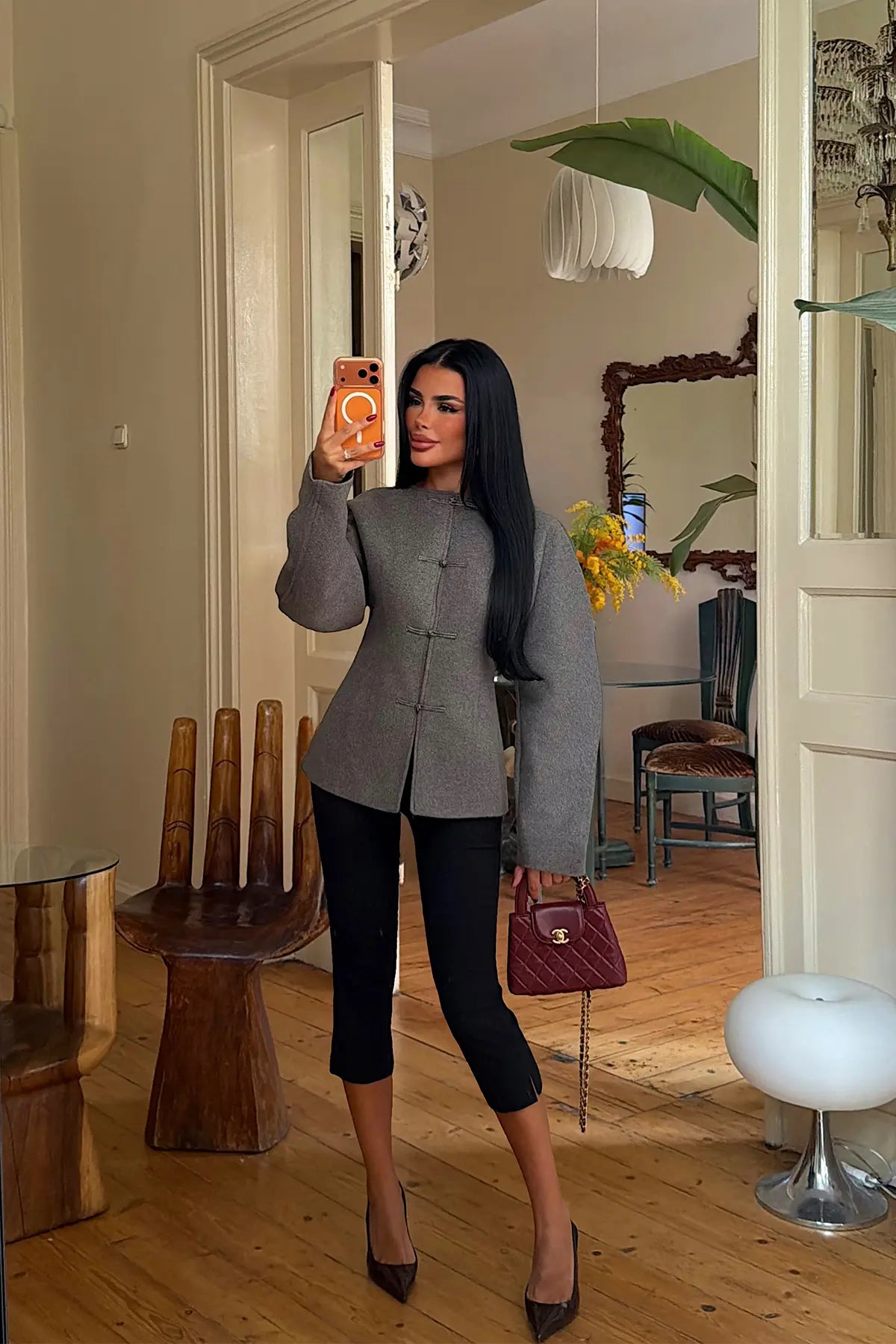 Antrasit Düğme Detay Ceket