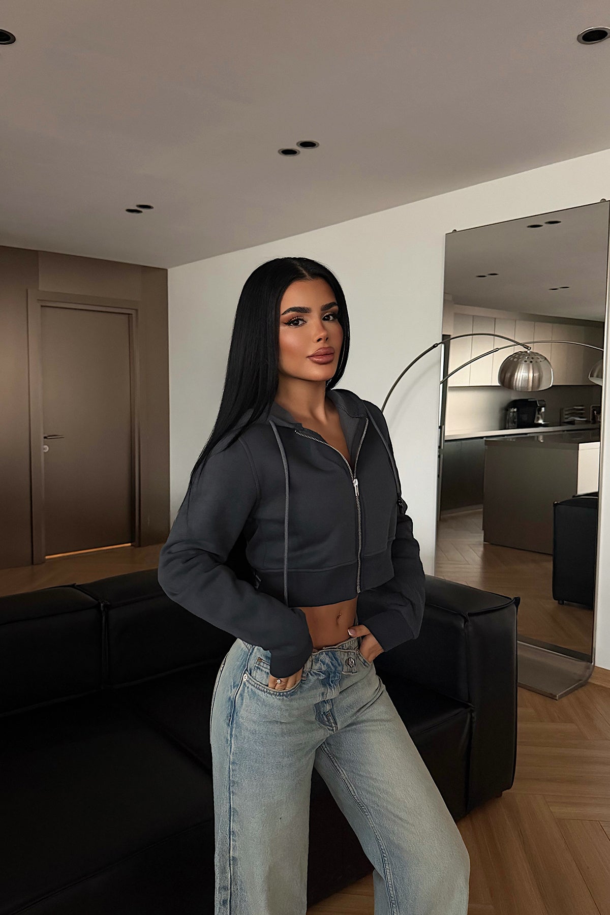 Antrasit Caiden Crop Hırka ATE-4854