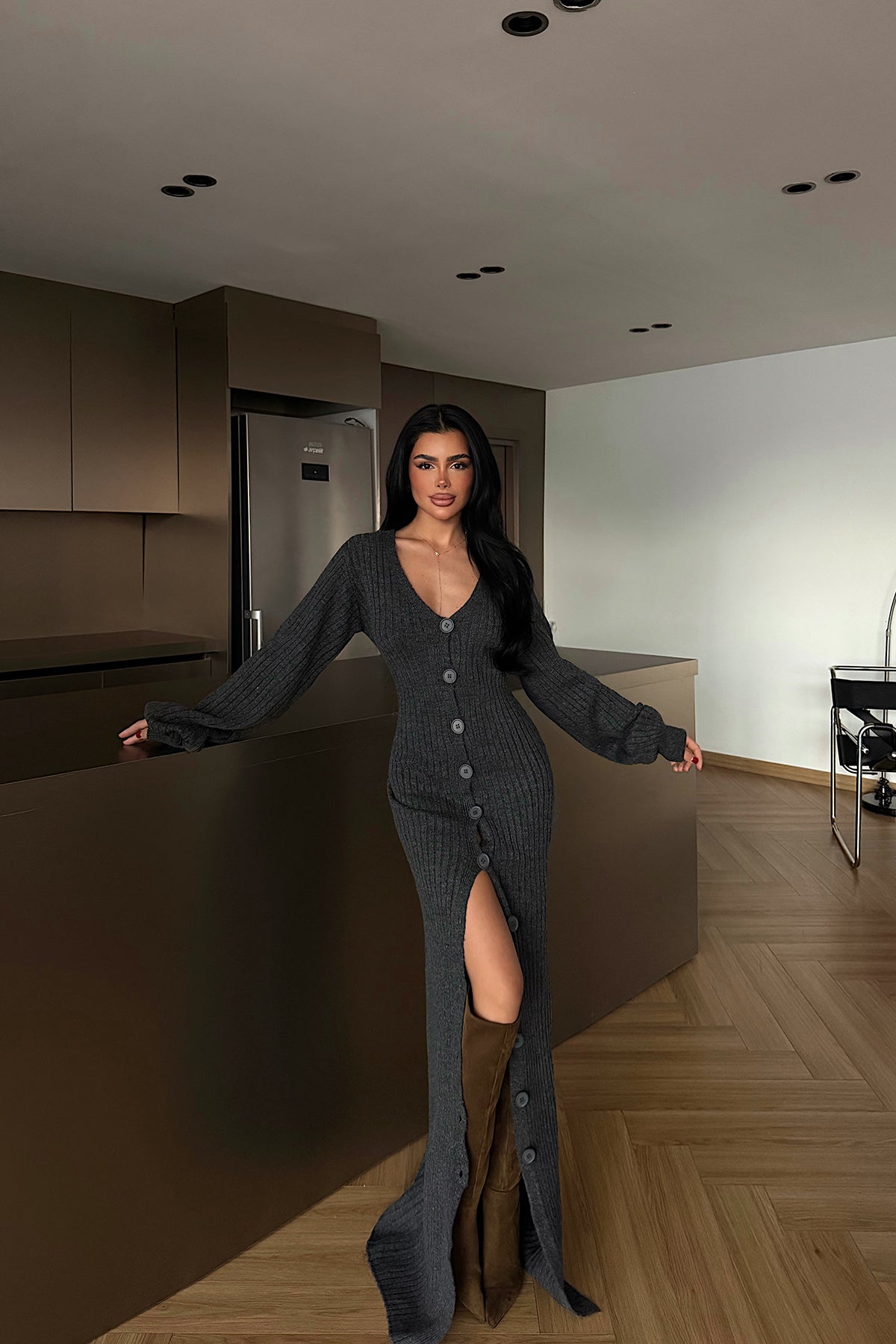 Antrasit Ophelie Triko Elbise ATE-4460