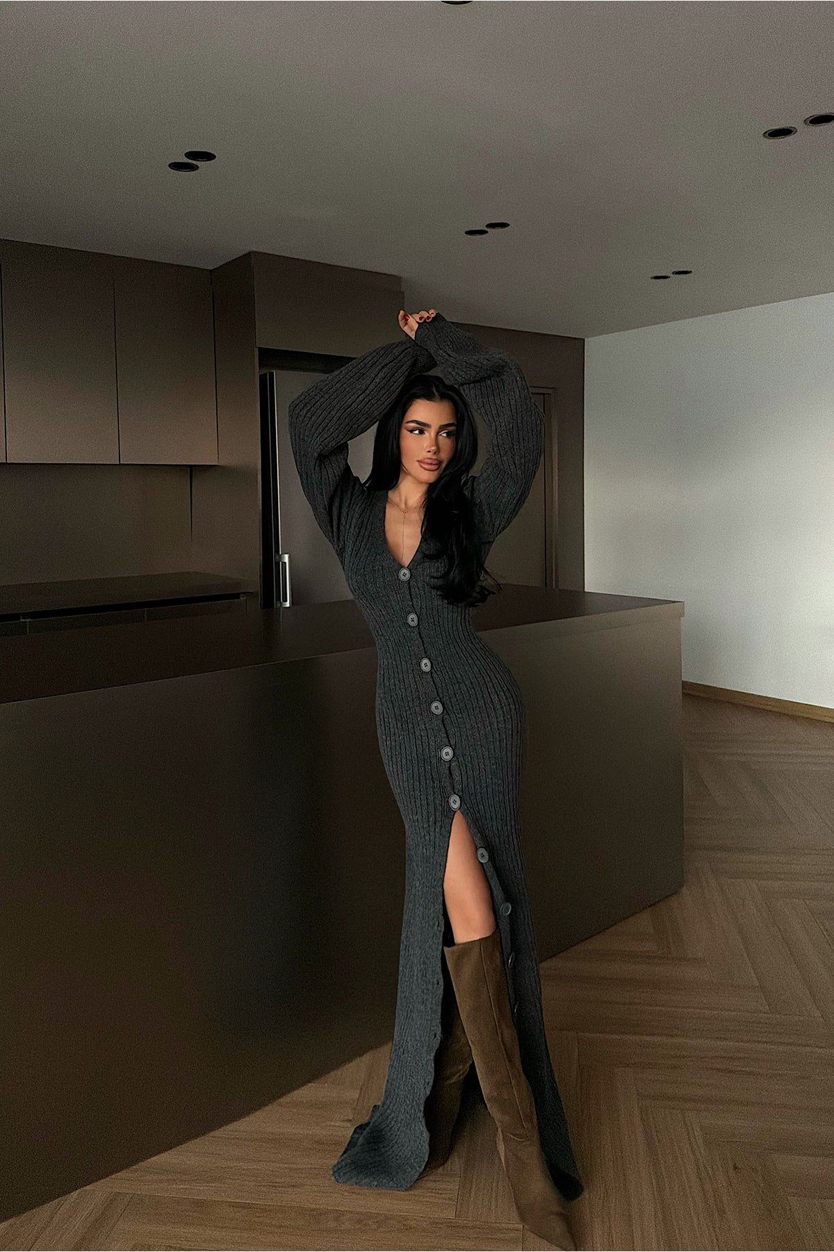 Antrasit Ophelie Triko Elbise ATE-4460