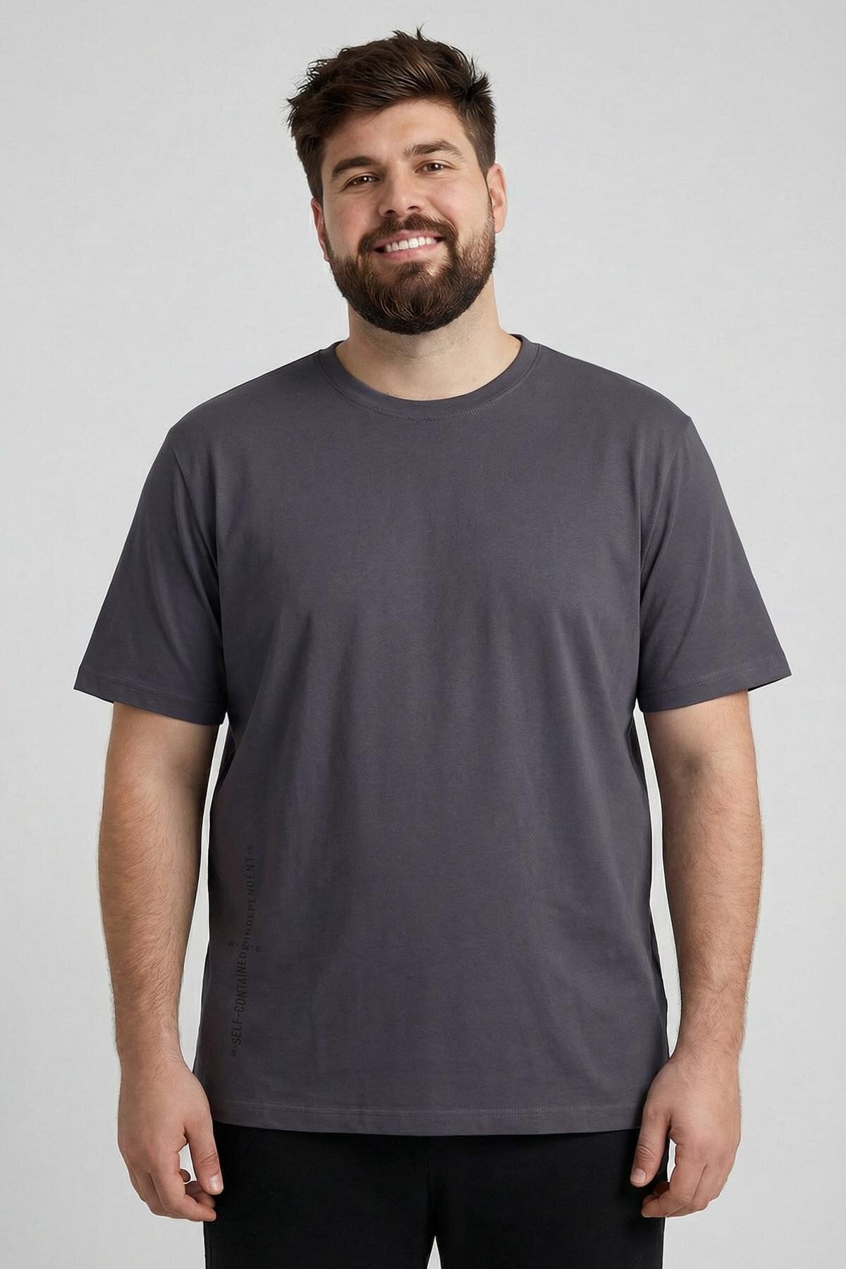 Antrasit Baskılı O Yaka Rahat Form Battal Büyük Beden Erkek T-Shirt - 88472