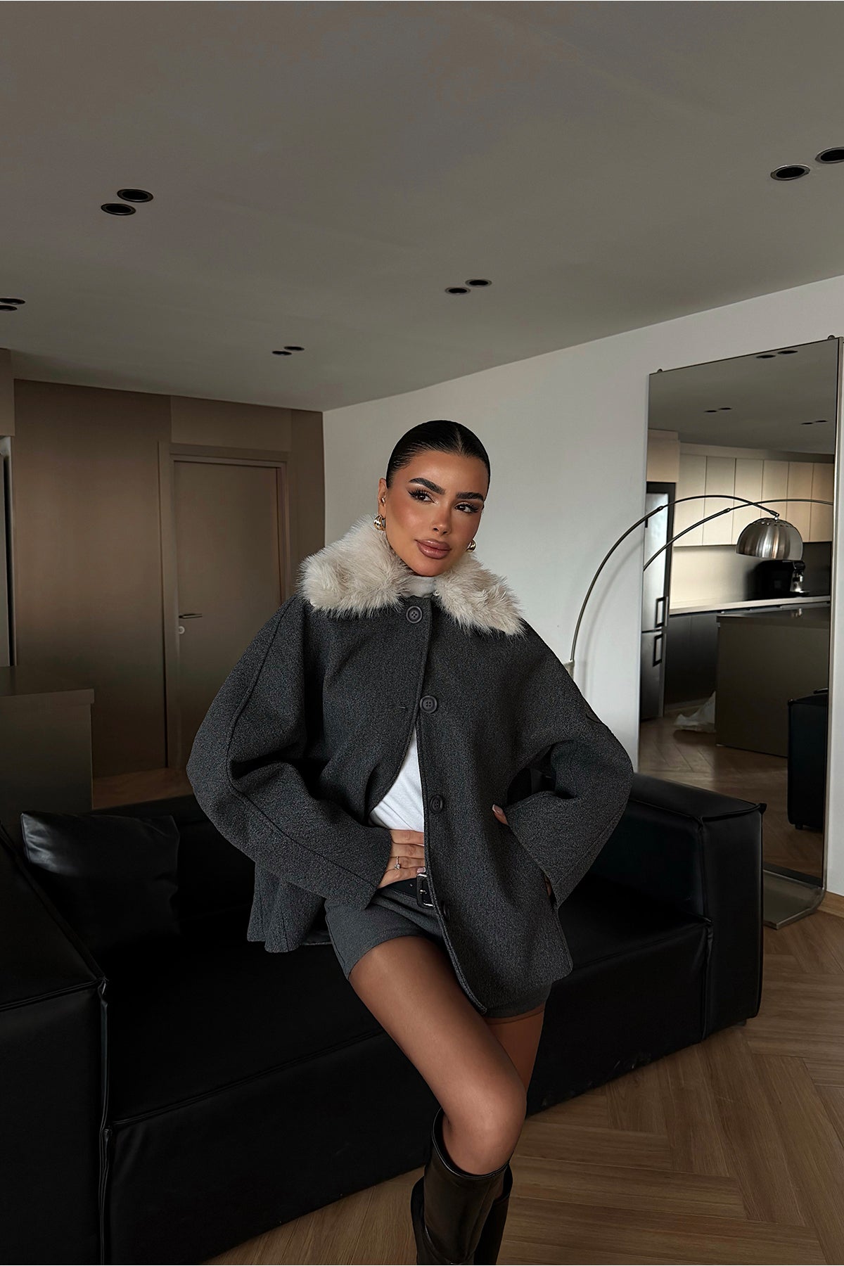 Antrasit Kürk Detay Ceket ATE-4738