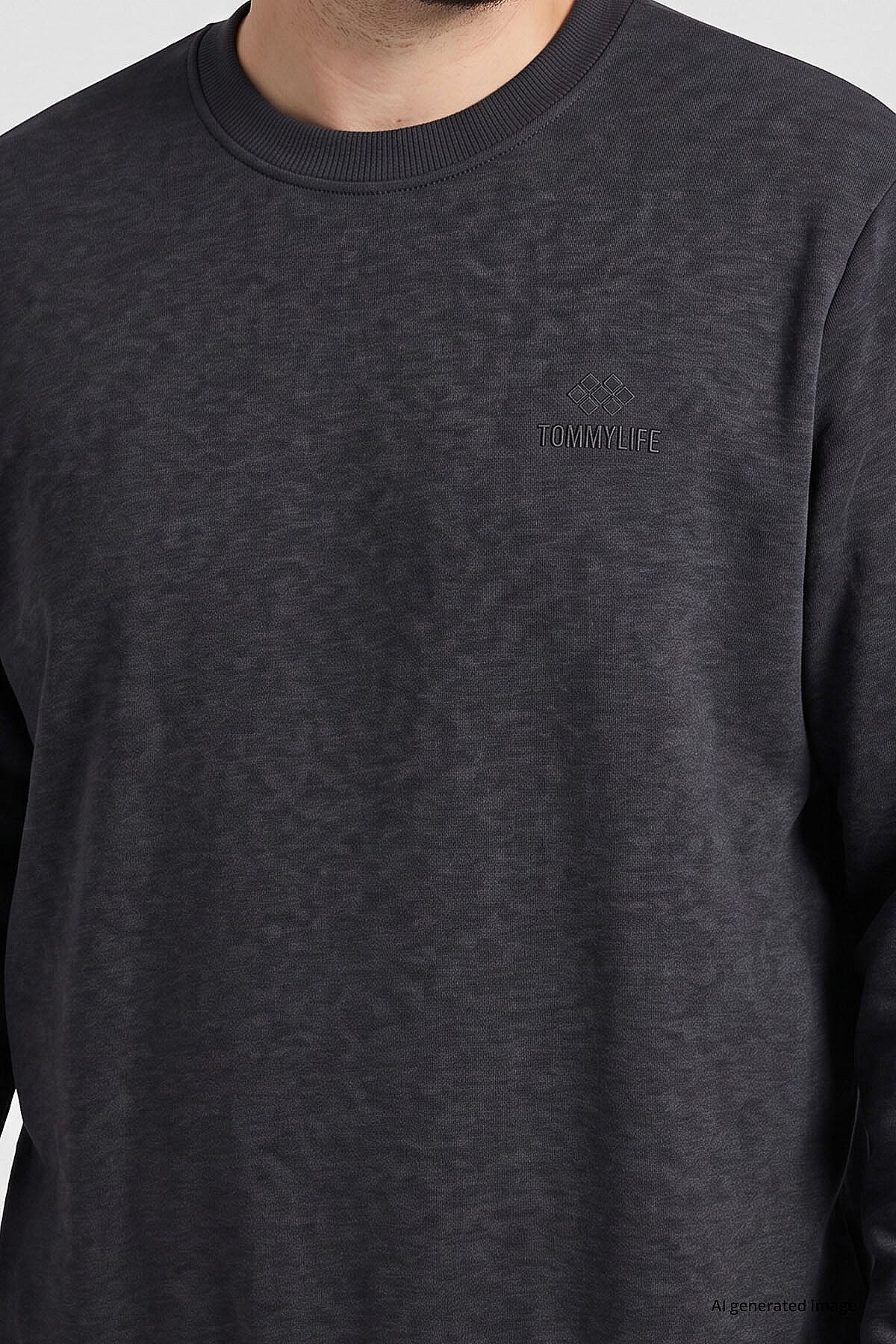 Antrasit Melanj Basic Büyük Beden Erkek Sweatshirt - 88126