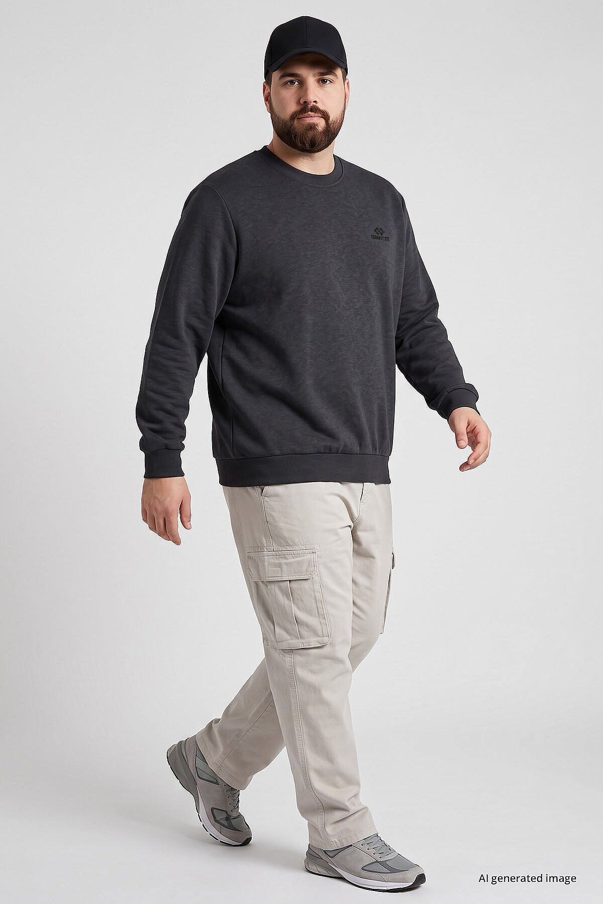 Antrasit Melanj Basic Büyük Beden Erkek Sweatshirt - 88126