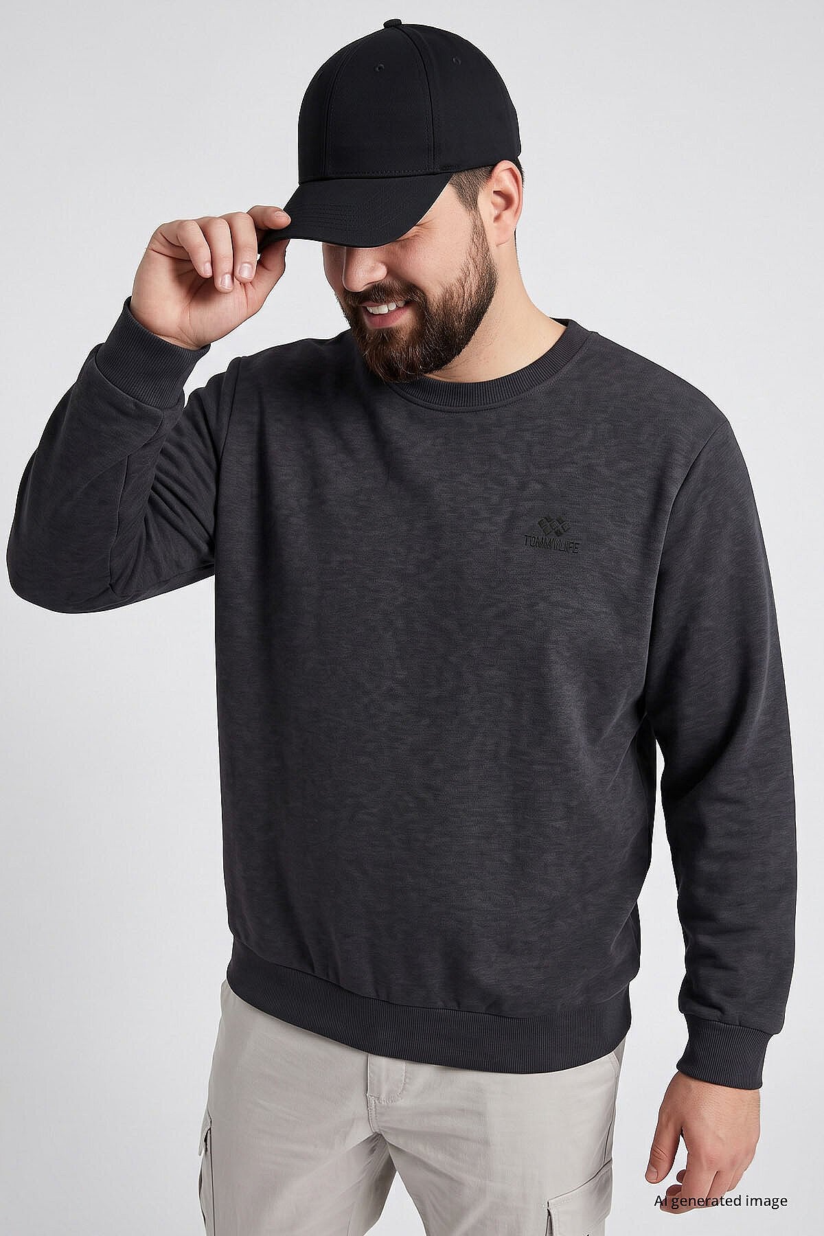 Antrasit Melanj Basic Büyük Beden Erkek Sweatshirt - 88126
