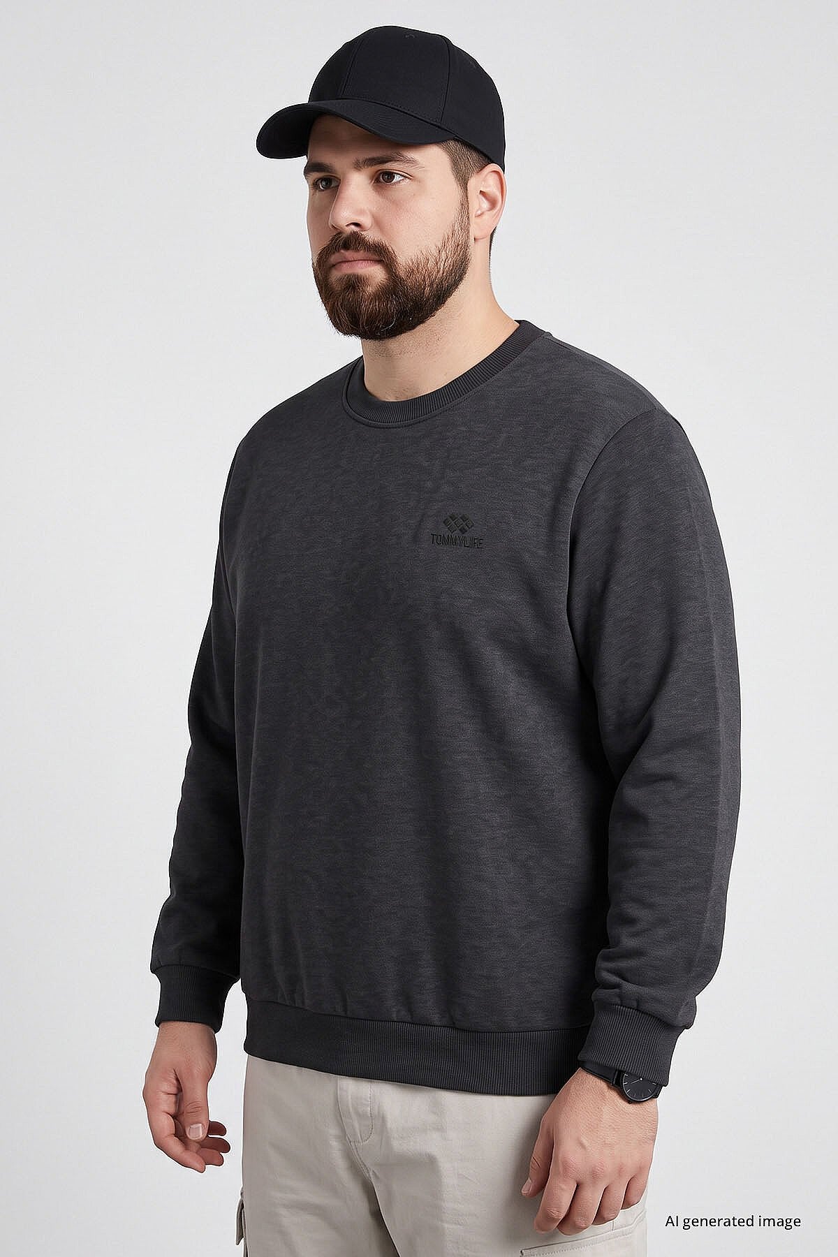 Antrasit Melanj Basic Büyük Beden Erkek Sweatshirt - 88126