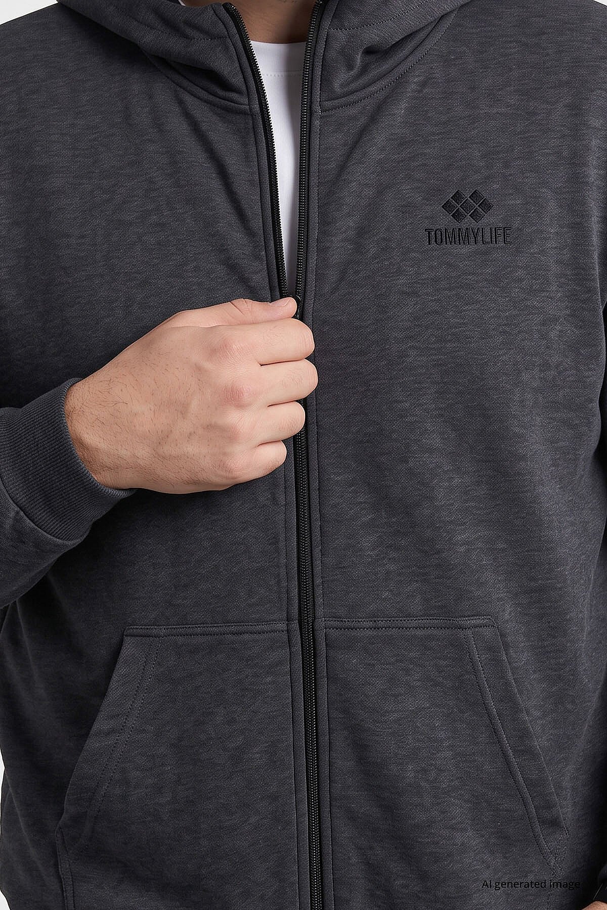 Antrasit Melanj Fermuarlı Büyük Beden Erkek Sweatshirt - 88124