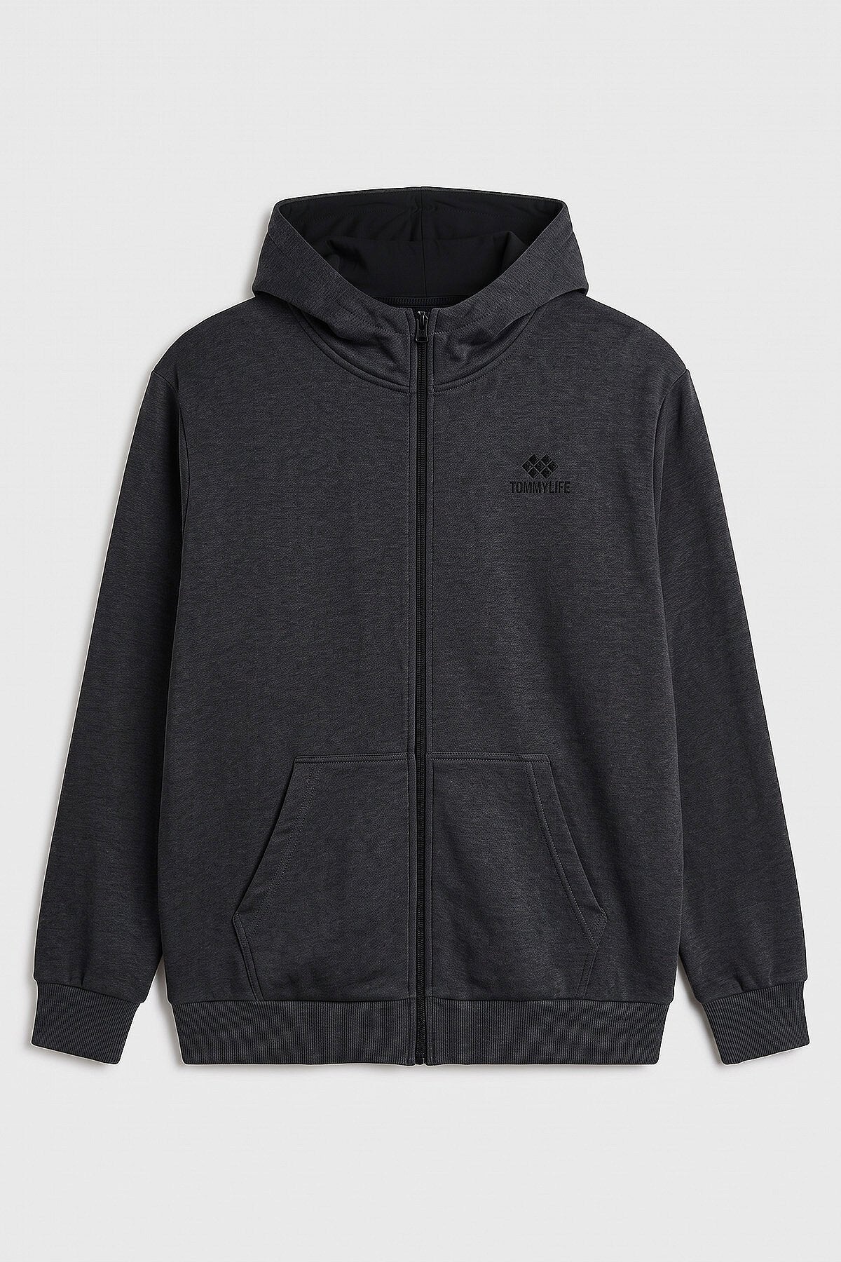 Antrasit Melanj Fermuarlı Büyük Beden Erkek Sweatshirt - 88124