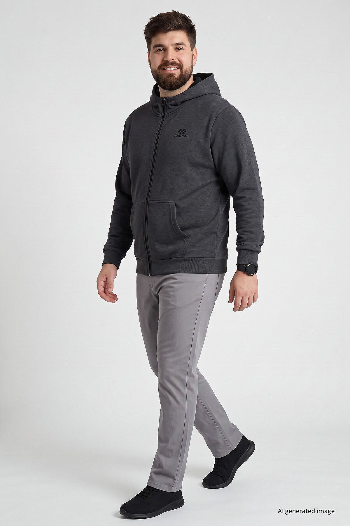 Antrasit Melanj Fermuarlı Büyük Beden Erkek Sweatshirt - 88124