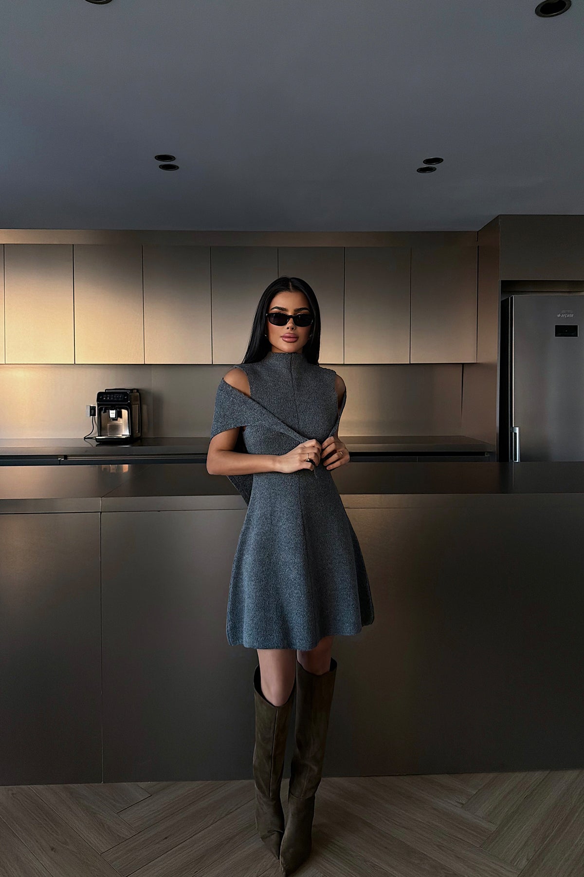 Antrasit Marayla Triko Elbise ATE-4451