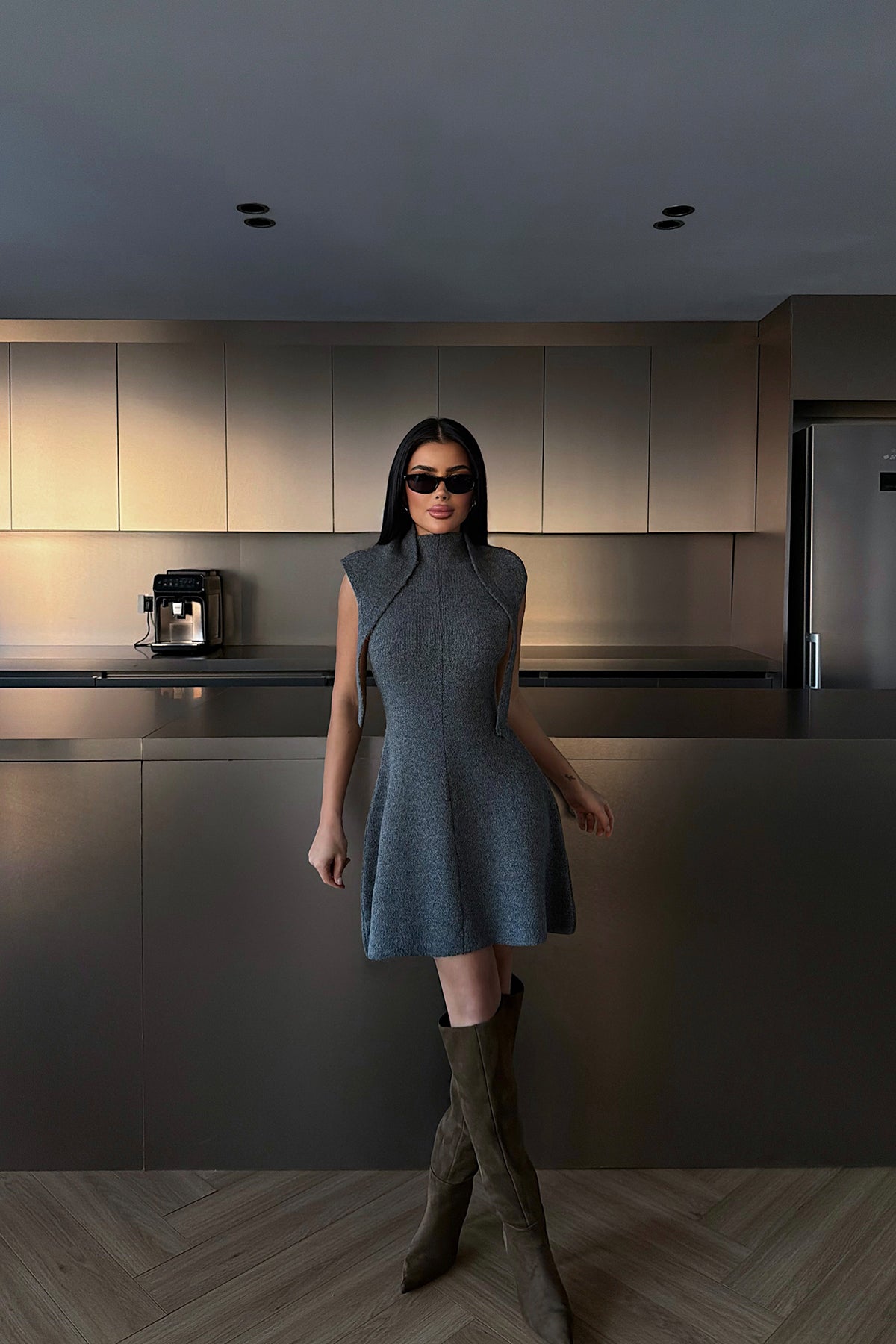 Antrasit Marayla Triko Elbise ATE-4451